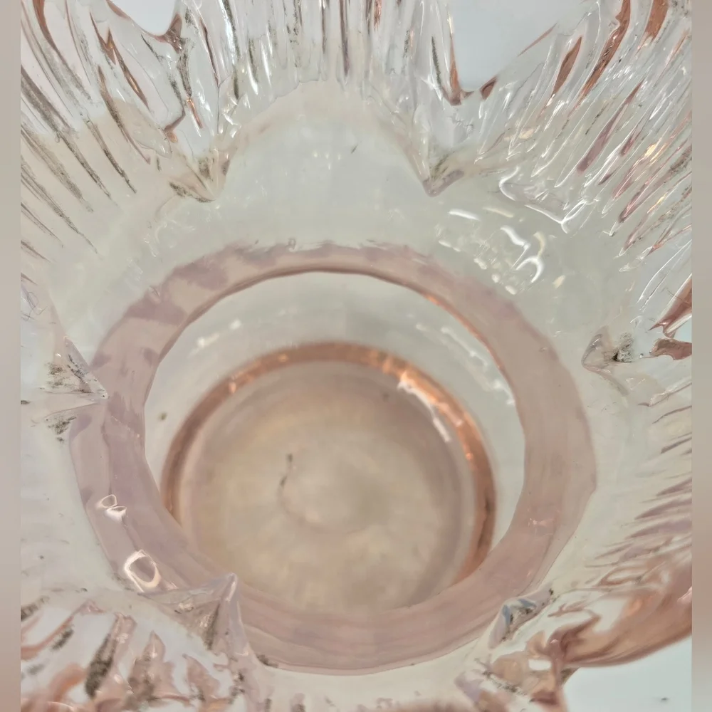 Vintage Art Glass Bonbonniere Basket Dish Pink Cloud 7" Tall - Picture 6 of 7